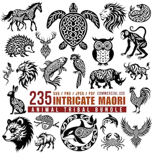 Maori Animal Tribal Design Bundle: SVG, PNG, PDF Files (Commercial Use, Cricut Ready)