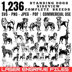 Laser Engrave Dog Breeds Bundle: 320+ Sideview Designs (SVG, PNG, PDF) Commercial Use