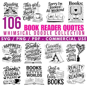 Whimsical Book Quotes & Reader Doodles Collection Svg Png Pdf files bundle cricut cut files | instant download | Commercial use