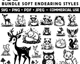 Woodland Animals Laser Engraving Files | Cute SVG, PNG, PDF Bundle for Crafts and Decor | Instant download