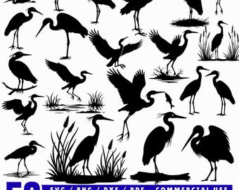 Siluetas de garza azul (archivos SVG, PNG y PDF) - Paquete de archivos de corte para Cricut - Descarga instantánea - Uso comercial