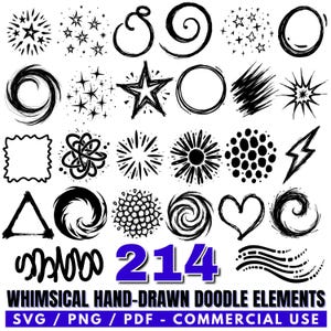 Whimsical Hand-Drawn Doodle Elements Svg Png Pdf files bundle cricut cut files | instant download | Commercial use