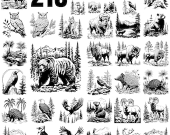 Laser Engraved North American Wildlife Scene: SVG, PNG, PDF Files (Commercial Use, Instant Download)