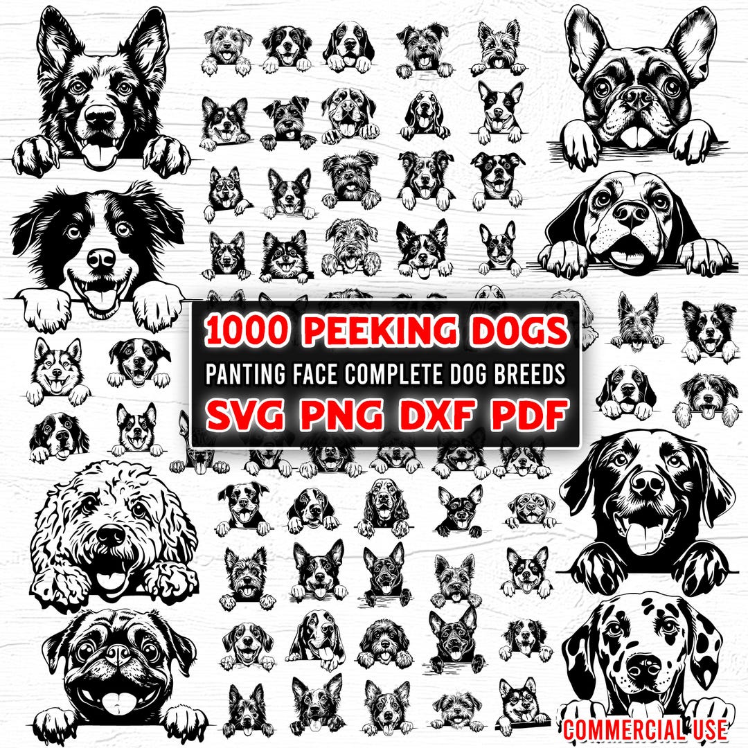 Peeking Dogs Panting Face Complete Dog Breeds Cut File Designs Svg ...