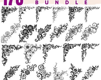 Scroll Floral Corner SVG-bundel: Cricut Cut-bestanden (commercieel gebruik)