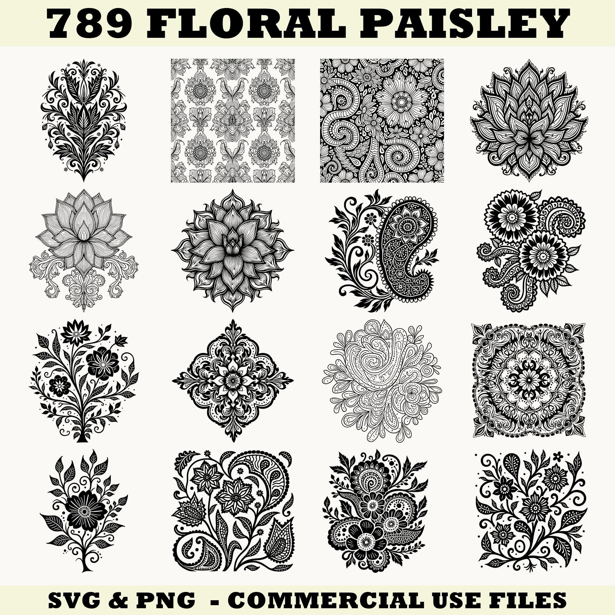 Floral Paisley Pattern Art: SVG PNG PDF Files (commercial Use