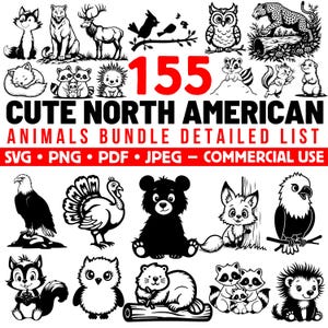 Cute North American Animals Bundle Detailed List Svg Png Pdf files bundle cricut cut files | instant download | Commercial use