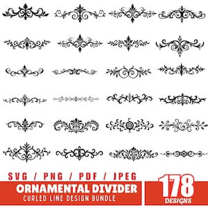 Ornamental Curled Divider Line Designs Svg Png Pdf files bundle cricut cut files | instant download | Commercial use