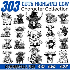 Cute Highland Cow Character Collection Svg Png Pdf files bundle cut files | instant download | Commercial use
