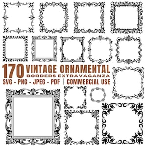 Vintage Ornamental Borders Bundle: SVG, PNG, PDF Files (Commercial Use, Cricut Ready)