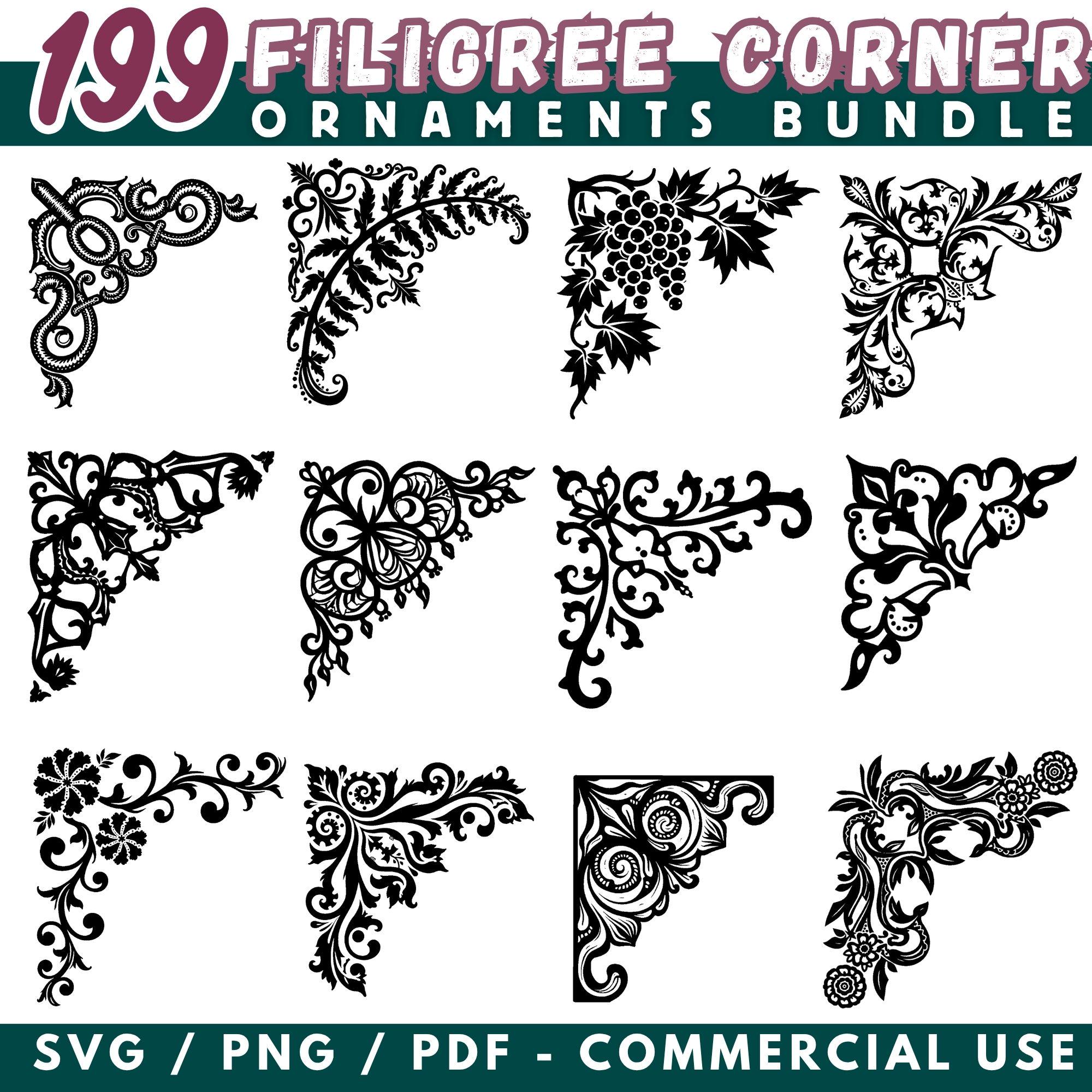 Filigree Corner Ornaments Bundle: SVG, PNG, PDF Files (commercial Use) -  Etsy Israel, image size:2000x2000
