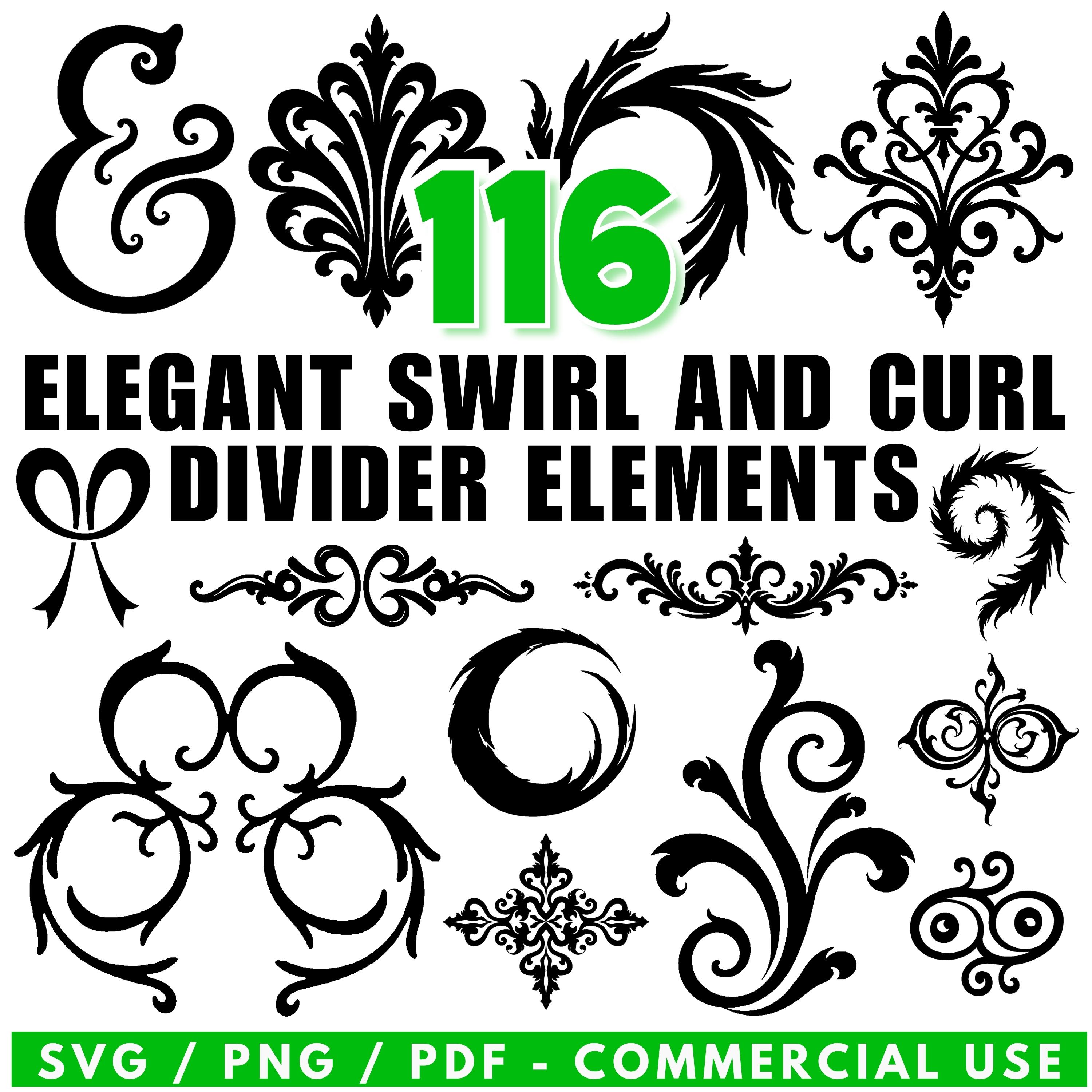 Swirl \u0026 Curl Divider Elements: SVG, PNG, PDF Files (commercial Use) - Etsy, image size:3000x3000