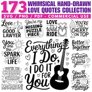 Whimsical Love Quotes SVG Bundle: Hand-Drawn Designs (Commercial Use, Digital Download