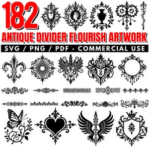Antique Divider Flourish Artwork Svg Png Pdf files bundle cricut cut files | instant download | Commercial use