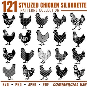 Stylized Chicken Silhouette Patterns Collection Svg Png Pdf files bundle cricut cut files | instant download | Commercial use