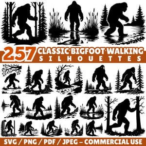 Bigfoot Walking Silhouettes: Cricut Cut Files SVG PNG PDF - Commercial Use