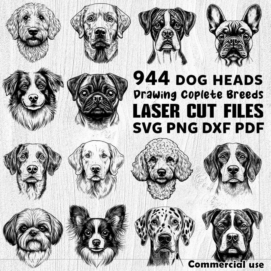 Laser Cut Files Dog 944 Heads Drawing Complete Breeds Cuttable Bundle ...