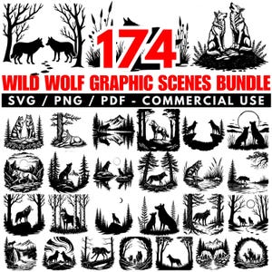 Wilder Wolf Grafik-Szenen-Bundle: SVG PNG PDF Cricut Cut Dateien (kommerzielle Nutzung)