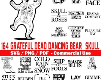 Grateful Dead Dancing Bear Skull SVG PNG PDF Bundle | Commercial Use