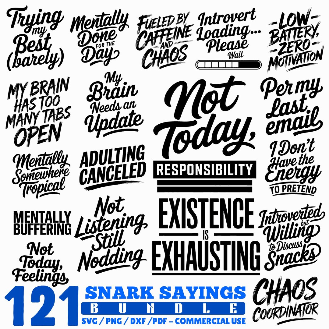 Snark Sayings Svg Png Pdf & Dxf Bundle for Funny Cricut Crafts Instant ...