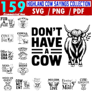 Highland Cow Sayings Collection Svg Png Pdf files bundle cut files | instant download | Commercial use