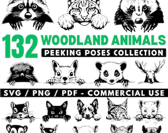 Woodland Animals SVG Bundle, Cute Forest Creatures, Baby Animals Peeking Poses, Instant Downloads