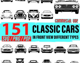 Classic Car Front View Clipart Bundle: SVG, PNG, PDF (Commercial Use)