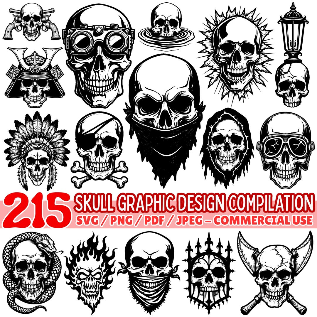 Skull Graphic Designs Compilation Svg Png Pdf Files Bundle Cricut Cut ...