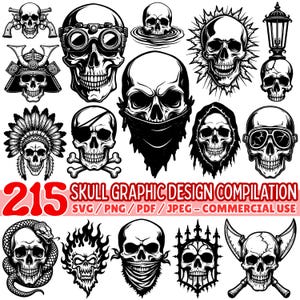 Skull Graphic Designs Bundle: SVG, PNG, PDF Files - Commercial Use
