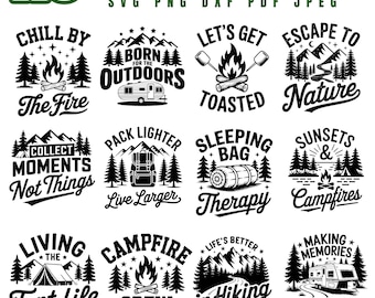 Camping Sayings Laser Engrave Files: SVG, PNG, PDF Coaster Designs (Commercial Use, Instant Download)