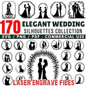 Laser Engrave Files Elegant Wedding Silhouettes Collection bundle Svg Png Pdf coaster files | instant download | Commercial use engraving