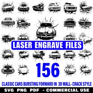 Oldtimers 3D-muurscheur lasergraveerbestanden (svg, png, pdf)