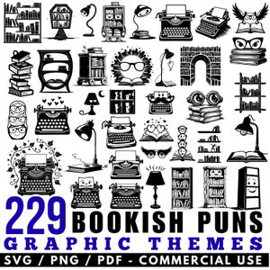 Bookish Puns Graphic Themes Svg Png Pdf files bundle cricut cut files | instant download | Commercial use