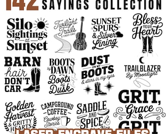 Country Western Laser Engrave Files: SVG, PNG, PDF Coaster Designs (Commercial Use, Instant Download)