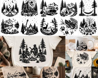 Vintage Camping Wilderness Scenes Svg & Png Bundle with Rustic Outdoor Designs instant downloads