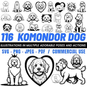 Komondor Dog Illustrations in Multiple Adorable Poses and Actions Svg Png Pdf files bundle cricut cut files | instant download | Commercial