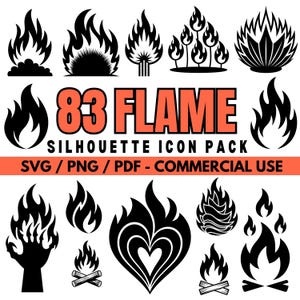 Flame Silhouette Icon Pack: SVG, PNG, PDF Files (Commercial Use)