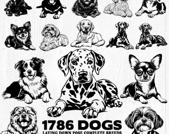 Dog Breeds Cut File Bundle: Laying Down Pose (SVG, Dxf, Png, Pdf)