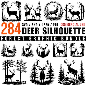 Deer Silhouette Forest Graphic Bundle: SVG PNG PDF Cricut Cut Files