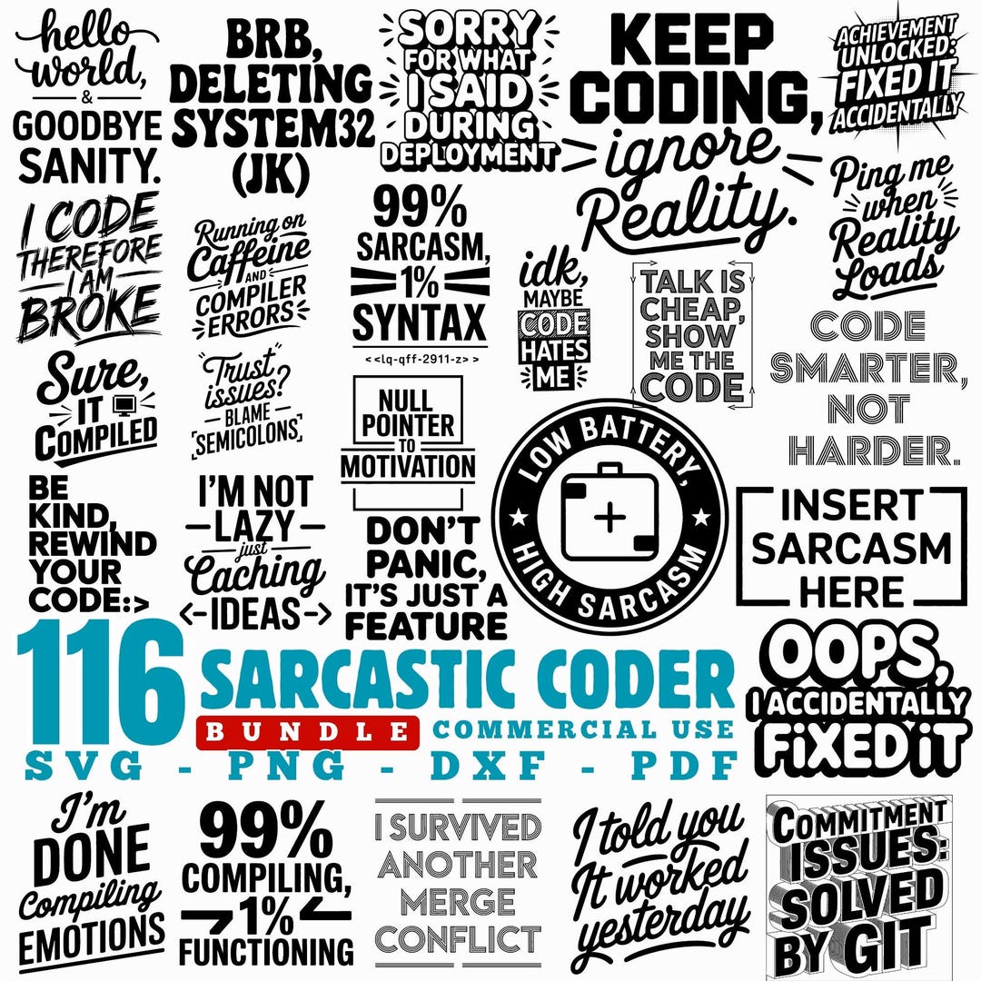 Sarcastic Coder Designs Svg Png Pdf & Dxf Bundle for Cricut Crafts ...