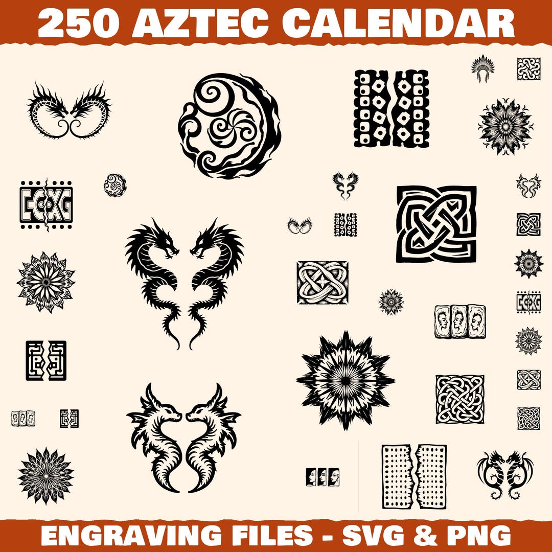Aztec Calendar Engraved Pattern Laser Engrave Files Aztec Calendar Fragments Graphic Bundle Svg Png Pdf ...
