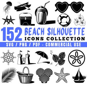 Beach Silhouette Icons Collection Svg Png Pdf files bundle cut files | instant download | Commercial use
