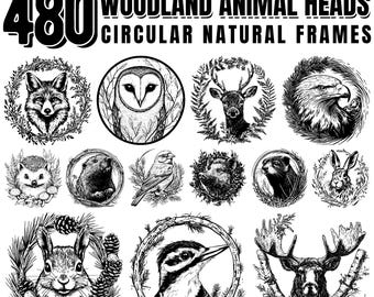 Woodland Animals Laser Engraving Files for Circular Frames - SVG, PNG, PDF Formats - instant download