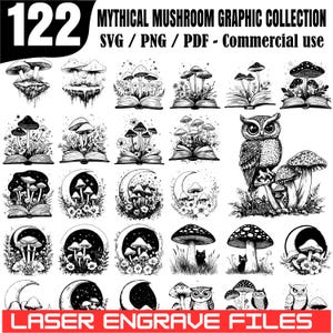 Laser Engrave Files Mythical mushroom graphic collection bundle Svg Png Pdf coaster files | instant download | Commercial use for laser