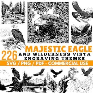 Majestic Eagle and Wilderness Vista Engraving Themes Svg Png Pdf files bundle cut files | instant download | Commercial use