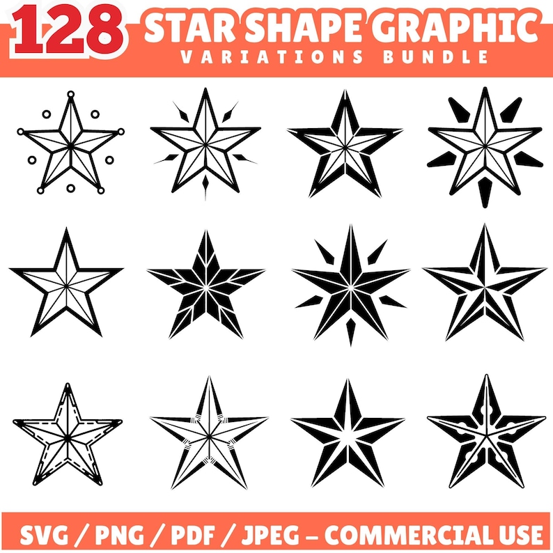 Star Variations Shape Star Shape Graphics Bundle: SVG, PNG, PDF Files (commercial Use ...