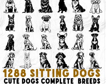 1288 Cute Dog SVG Bundle All Breeds Sitting Poses Clipart Files Cuttable Craft Instant Downloads