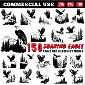 Soaring Eagle Above Pine Wilderness Themes Svg Png Pdf files bundle cut files | instant download | Commercial use
