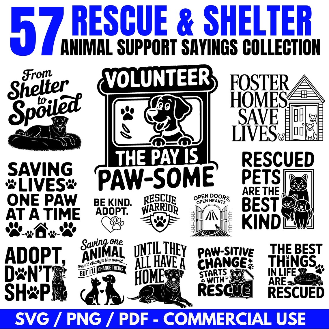 Animal Rescue Rabbit Svg Rescue Animal Sayings SVG Bundle: Commercial Use Cricut Cut Files - Etsy