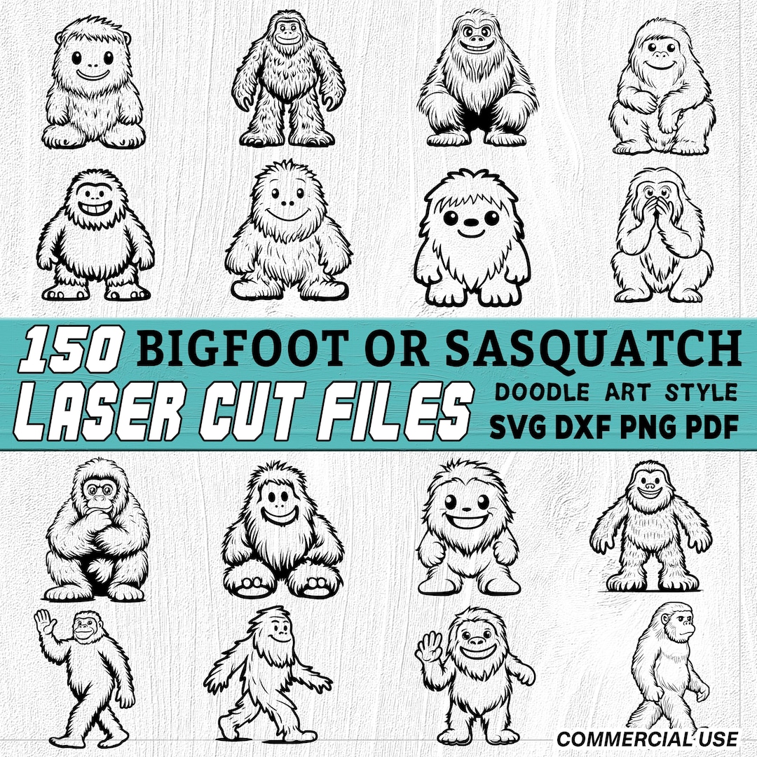 Bigfoot Doodle Art Laser Cut Files, Sasquatch SVG Bundle (PDF